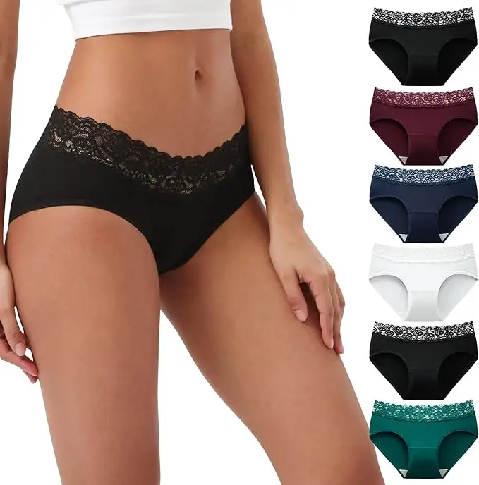 INNERSY Culotte Femme Coton Doux Slip Sexy Chic Ceinture Dentelle Élastique Shorty Taille Basse Lot de 6